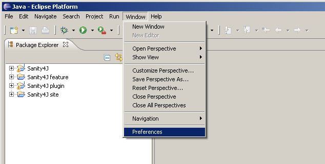Eclipse screenshot showing the Eclipse Window Preferences.