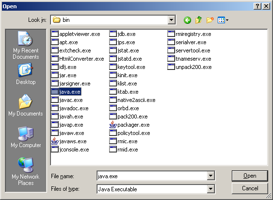 Eclipse screenshot showing the Java bin location.